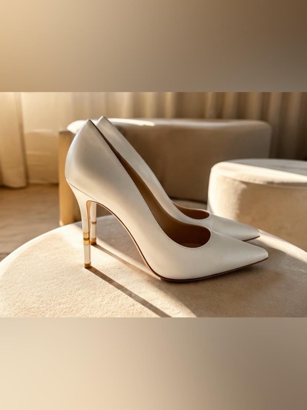 Jimmy Choo Cream Leather Pump with Gold Heel Detail